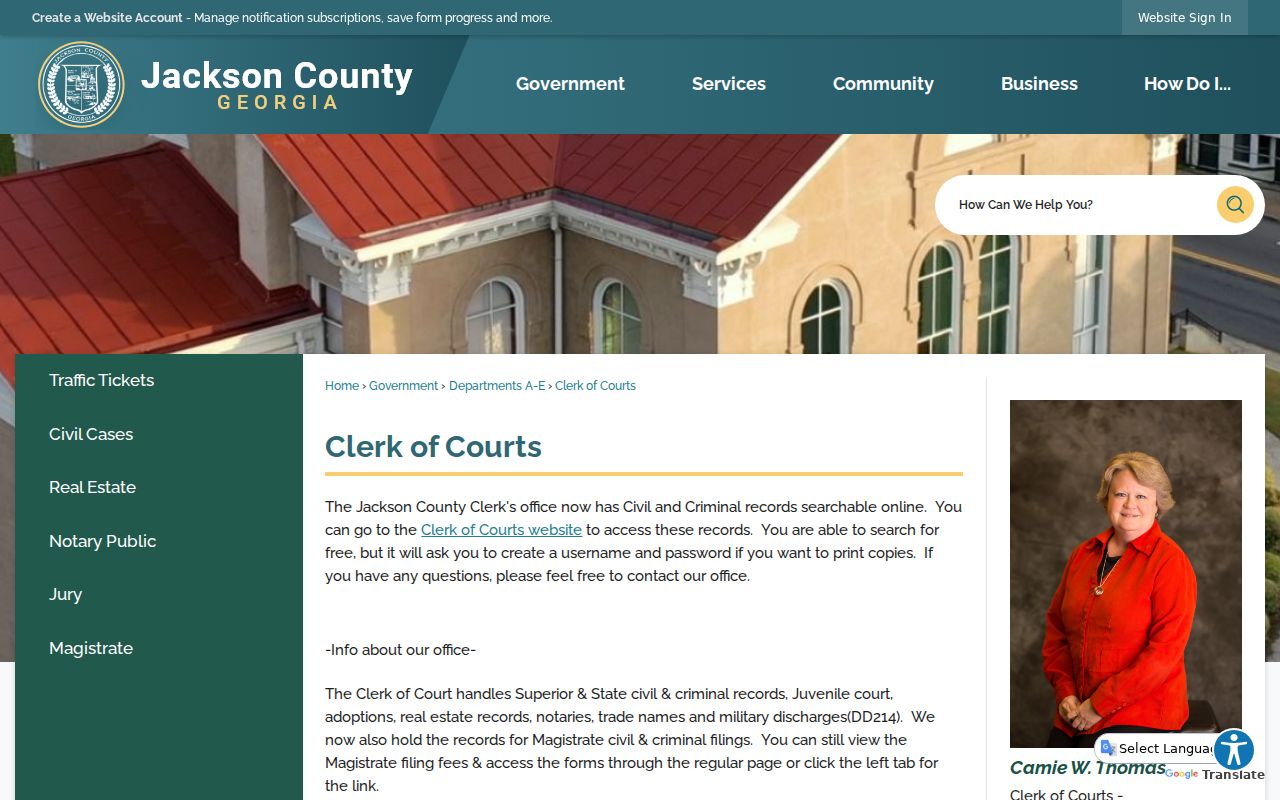 Jackson County criminal history Clerk of Courts access