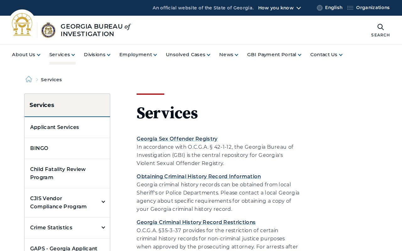 Jackson County criminal history GBI and GCIC services