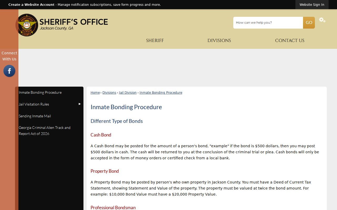 Jackson County Jail inmate bonding procedure