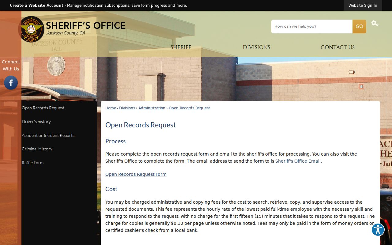 Jackson County Sheriff open records request instructions