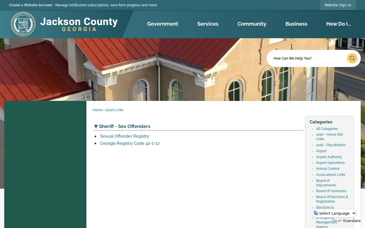 Jackson County official sex offender registry links